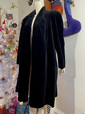 Vintage BLACK VELVET Open Front Swing Coat 1980’s Does 1950’s Cotton Size 6 S/M • $45