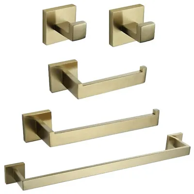 Bathroom Hardware SetRobe Hook Toilet Paper Holder Towel Ring SetBrushed Gold • $49.99