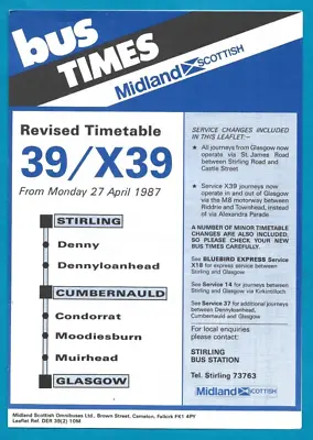 £0.99 • Buy Midland Scottish/Kelvin Scottish 39 39A X39 Stirling - Glasgow Timetable 27.4.87