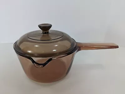 Corning Ware Vision Amber Cookware 1 L Liter Saucepan Pot Spout With Pyrex Lid • $16.99