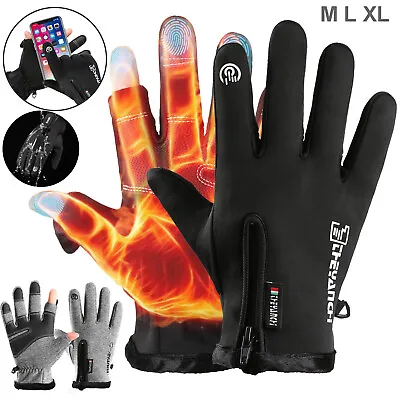 Touch Screen Winter Fishing Gloves Ski Waterproof Thermal Gloves Fingerless Men • £8.75