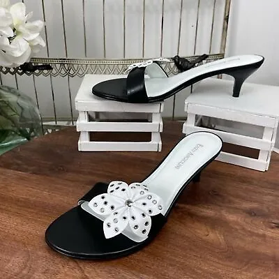 Enzo Angiolini Womens Obeliaq Slide Heels Sandals Black/White Size 9M. • $23.63