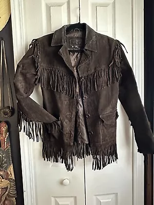 Vintage Heart Moon Star Suede Fringe Jacket  Size Small • $27.99