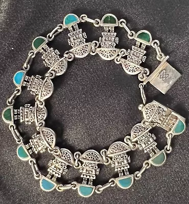 Vintage Sterling Silver turquoise And Other Inlay Stone  Aztec  Bracelet • $43