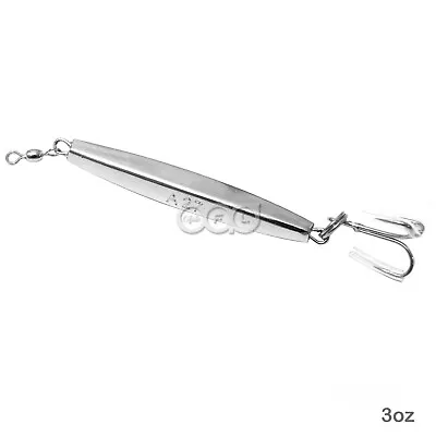 Fishing 3oz Plain Silver Chrome Diamond Jig Treble Hook Jigging Fish Lures Lot • $3.99