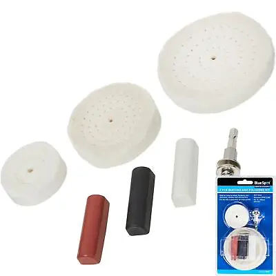 £10.59 • Buy BlueSpot 7pc Metal Cleaning Polishing Buffing Wheel And Compound Kit For Drill