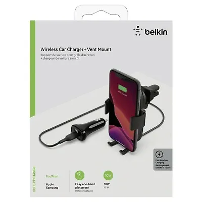 Belkin 10W Fast Wireless Charging Car Charger + Vent Mount • $35.99