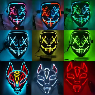 LED Purge Mask Glow In Dark Light Up Halloween Costume Scary Rave Festival • $18.99