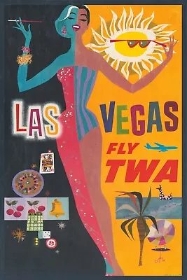 Las Vegas Fly TWA Aged Look Travel Advert Vintage Retro Style Metal Sign • £4.95