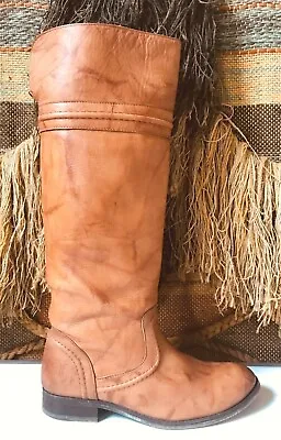 Frye Melissa 76442 Trapunto Sadle Brown Leather Knee High Riding Boots 7 B • $98.99