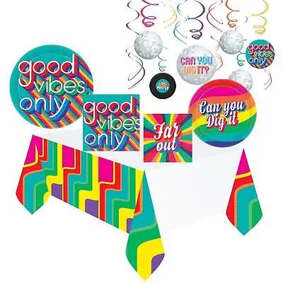 60's 70's Good Vibes Groovy Party Table Cover Napkins Plates Decorations Hippie • £7.76