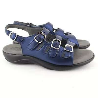 SAS Mystic Womens Size 7M Blue Perlato Leather Slingback Sandals Shoes • $34.95
