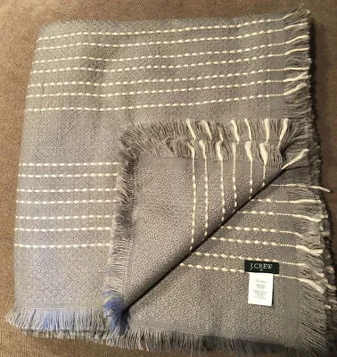 J Crew Factory Blanket Scarf Gray Ivory Dot Stripe 54 X 60  Fringe Acrylic • $19.99