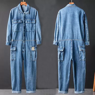 Fashion Mens Biker Jumpsuits One Piece Denim Straight Pants Jeans Overalls Long • $74.39