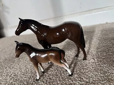 Horse Mare Foal Chestnut Bay Brown Hunter Pottery Like Beswick Vintage Ornament • £13.99