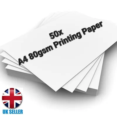 50 SHEETS A4 Printing Paper 80GSM White Plain Printer Sheets • £2