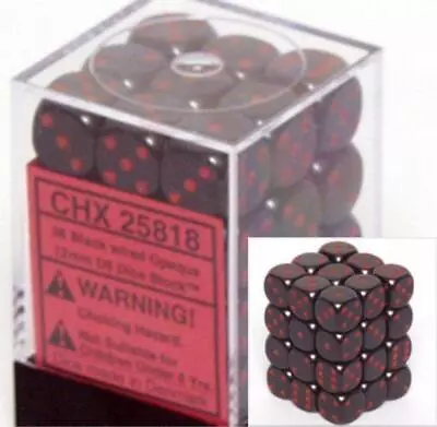 Chessex Dice D6 Sets Opaque Black With Red 36 12mm Six Sided Die CHX 25818 • $7.21