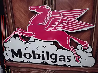 Vintage Large Mobil Mobilgas Pegasus Gasoline Gas Station Porcelain Metal Sign • $700