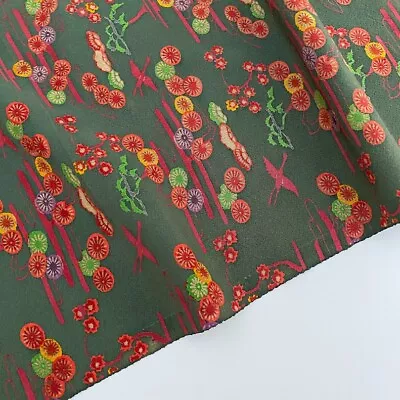 Moss Crane #B 14x41 Vintage Silk Japanese Kimono Fabric Panel RP83 • $10.99