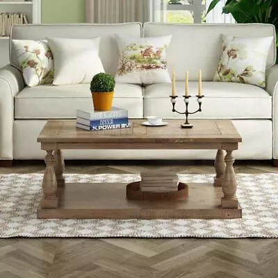 High Quality Rustic Floor Shelf Coffee Table With Storage Solid Pine New Style • $282.37