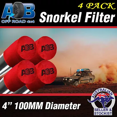 4x AOB RED Snorkel Sock Pre Filter Cleaner 4 100mm Ram Head Cover Air Filter 4WD • $86