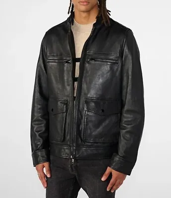 Men's Motorcycle Bomber Hoodie With Removable Hood  Biker Leather Jacket Men's • $89.98