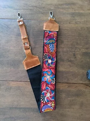 Hand Embroidered Leather Purse/Guitar Strap Floral Gift • $25