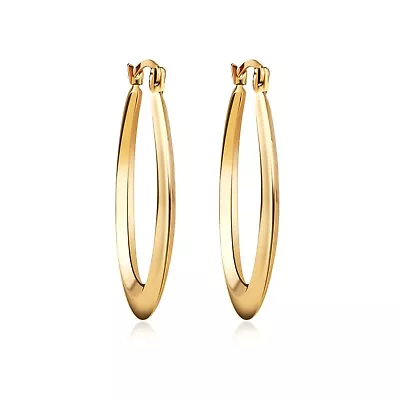 14K Solid Gold Large High Polished Oval Hoop Earrings - Cute Trendy Earrings • $79.99