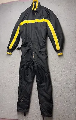 Vtg Sears Insulated Snowmobile Ski Suit Mens Medium Tall Black Yellow USA • $36.95