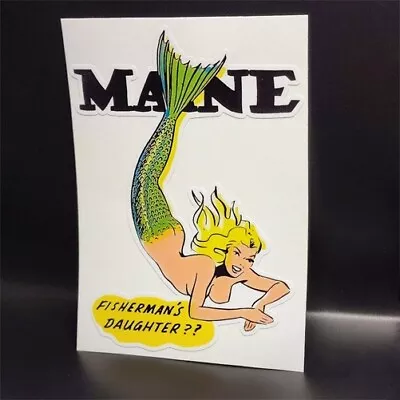 Maine Mermaid Pinup Vintage Style Decal Vinyl Sticker Luggage Label • $4.69