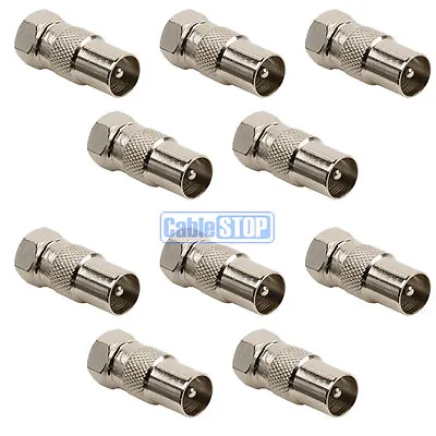 10 X MALE COAX PLUG To F TYPE MALE PLUG TV Aerial Sky Connector Adapter • £4.95