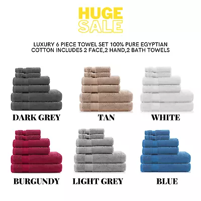 Luxury 100% Egyptian Cotton Towel Set 6 Piece Bale Set Face Hand Bath Towels New • £13.99