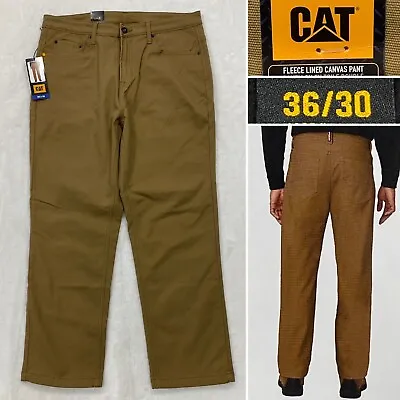 CAT Caterpillar Fleece Lined Brown Canvas Work Pants Men's Sz 36 X 30  Insulated • $29.95