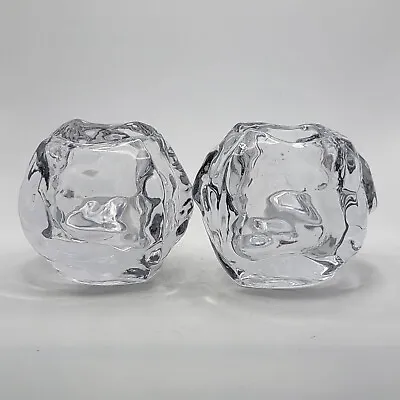 Set Of 2 Vintage Snowball Shape Votive Glass Candle Holders 2.5 H X 3.5 W • $29.97