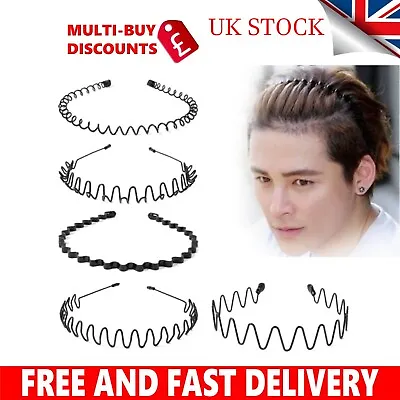 Black Metal Sports Hairband Headband Wave Alice Style Hair Band Unisex Men Women • £2.49