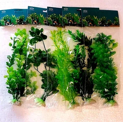 $9.99 • Buy 5 X LARGE MIXED *ALL GREEN* PLASTIC PLANT LOT 8 - 11  AQUARIUM FISH DECORATION.