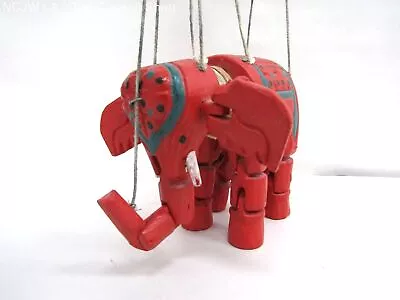 Vintage Handmade Red Marionette Wooden Elephant • $40