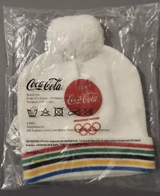 2021 Coca Cola Winter Olympics White Beanie Hat Pom Pom Coke Brand New In Bag • £7.50