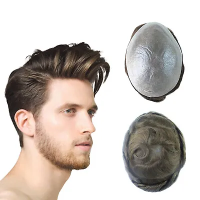 Mens Human Hair Replacement System Invisible Super Thin Skin Toupee Hairpiece7x9 • £83.99