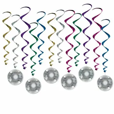 12x 1970's Disco Ball Hanging Whirls 70's Party Decorations • £8.69