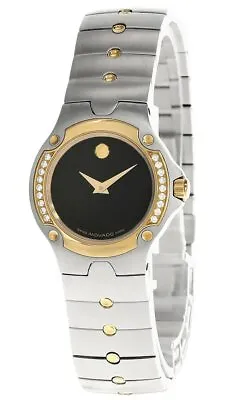 MOVADO Diamond Bezel BLK Museum Dial 2-Tone Women's Watch 0604486 • $987