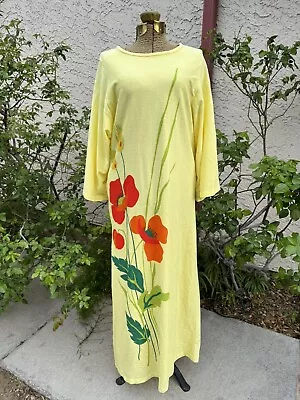 Vintage 70s Floral Poppy Terry Cloth Loungewear House Gown Dress Hawaiian • $75
