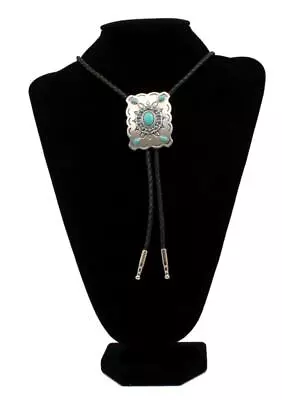 M&F Western Mens Bolo Neck Tie Rectangle Turquoise Stones Silver 22232 • $24