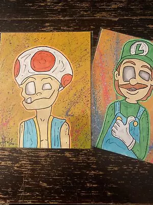 8x10 Hand Painted (Toad & Luigi / Super Mario Bros.) Black Light - Pop Art • $14