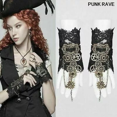 Steampunk Palace Noble Metal Parts Club Black Fingerless Transparent Lace Gloves • $34.99