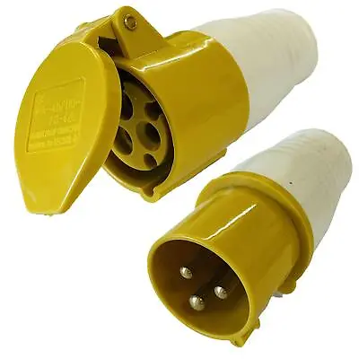 110V 16A 3 Pin SITE TRAILING PLUG And SOCKET IP44 Waterproof For Extension Lead • £7.49