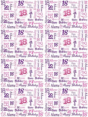 18th Birthday Personalised Gift Wrapping Paper Choose Colour ADD NAME • £4.19