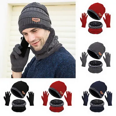 3pcs Mens Women Beanie Hat And Neck Scarf Knitted Gloves Set Winter Warmer Sets❤ • £6.28