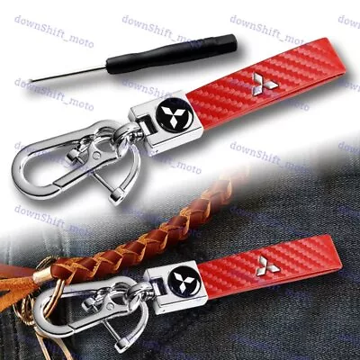 Red Carbon Leather Keychain Lanyard Quick Release Key Chain For Mitsubishi X1 • $13.68