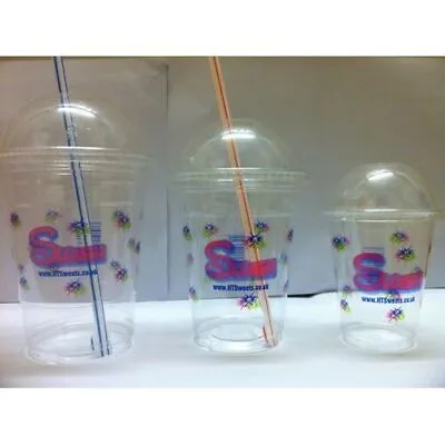 Disposable Plastic Slush Printed Milkshake Cup+Lids 7oz 10oz 12oz 16oz Reusable • £16.48